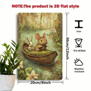 CIFbuy | CIFBUY Vintage Mouse Boat Bunny Aluminum Wall Art Waterproof Durable Metal Sign for Home Garden Farmhouse Bedroom Decor