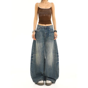 Quần Jeans Ống Thẳng Retro American Washed Quần Ống Rộng Dài Đến Sàn Mùa Hè Quần Jeans Denim Nữ Thường Ngày Cao Cấp