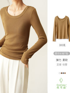 เสื้อยืดคอกลมแขนยาวทรงสลิมฟิตสำหรับผู้หญิง 300 กรัม ผ้าฝ้ายผสมโพลีเอสเตอร์ ฤดูใบไม้ร่วง 2022 คอลเลกชั่นฤดูใบไม้ร่วง