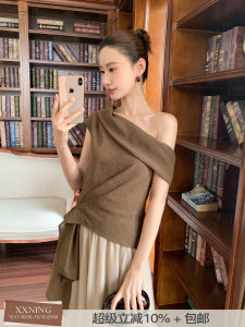 XXNING French Style Slope Shoulder Slim Fit Design Sleeveless Vest Womens Casual Versatile Diagonal Collar Top