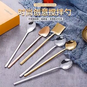 SUS304 Creative Dessert Long Handle Spoon Flat Shovel | Pointed Shovel 创意甜品勺 304不锈钢长柄勺 | 平铲 | 尖铲 | 水滴冰勺 | 小圆勺