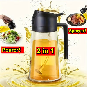 2in1 Kitchen Olive Dispenser Oil Spray Cooking Heat-Resistant Large Oil Bottle Spray Soy Sauce Various Seasonings Bottle