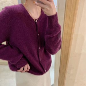 Womens Short Knitted Cardigan Raccoon Fur Blend
