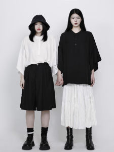 เสื้อเชิ้ตคอตั้งแขนสั้นสไตล์ย้อนยุค แขนยาว ทรงหลวม ผ้าโพลีเอสเตอร์ 100% สำหรับผู้หญิง ฤดูใบไม้ผลิ 2024