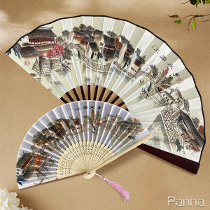 (พร้อมส่งจากไทย) พัดจีน 7/13นิ้ว พัดมือ พัดผ้า พัดพับ พัดจีนโบราณ พัด ภาพหมู่บ้านริมน้ำเจียงหนาน พัดพับได้ พัดพกพา