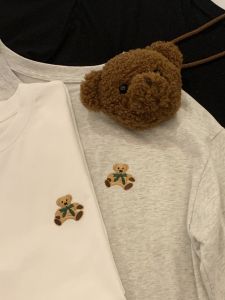 เสื้อยืดแขนสั้นผ้าฝ้ายแท้ไซส์ใหญ่สำหรับผู้หญิง ทรงหลวม สไตล์ฮ่องกง แขนห้าส่วน คู่รัก แฟชั่นฤดูร้อน ลายการ์ตูน