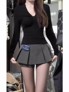 Váy Ngắn Chữ a Màu Xám Xếp Ly Cạp Cao Cho Nữ Mùa Hè Chống Ánh Nắng Váy Ngắn Chữ a Ôm Sát Váy Ngắn Chống Ánh Sáng