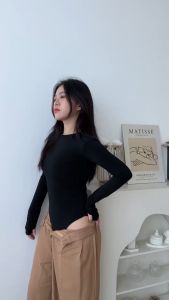 SomethingSweet - Ashley Bodysuit Wanita l Atasan Wanita l Bodysuit Basic Lengan Panjang l Leher Bulat Wanita l Hijab Friendly l Kaos Spandex Long Sleeve Polos