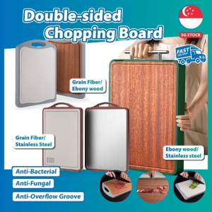 [SG STOCK] Ebony Double-Sided stainless steel Chopping Cutting Board - Durable Antibacterial And Mildew Resistant