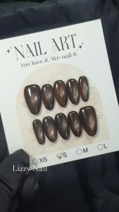 Lizzy Nail 106 | Nailbox Móng Úp Mắt Mèo Nâu Gỗ Trầm | Set 10 Móng Giả Press On Nails Dự Tiệc Đám Cưới Kỷ Yếu