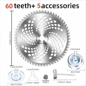 1Pc 10-Inch 40T/60T Brush Knife Saw Blade Lawn Mower Lawn Trimmer with 4/5 Accessories Carbide Durable Fast Weeding and Pruning Thick Branches Ideal Garden Weeding and Mowing Helper Lawn Trimming Trimming Shrub and Thick Branches