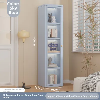 DIBIOU | Creamy Glass Door Bookcase Storage Cabinet
