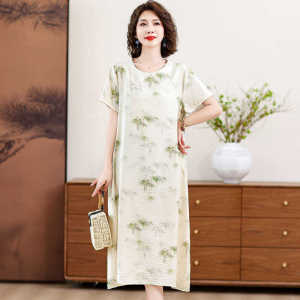 Temperamental Mother Classy Exquisite Dress National Style Loose Long Dress Floral Western Style New Chinese Style Improved Cheongsam and Dress
