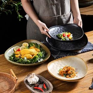 DAU Ceramic Japanese Retro Soup Pasta Bowl and Dessert Square Flat Plate