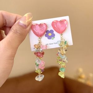 Dopamine Blue Beaded Flower Summer Earrings Womens Forest System Tassel Sweet Seafood Ear Decorations Korean Style Alloy