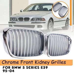 All Chrome Car Front Bumper Kidney Grill For BMW 5-Series E39 525 528 Sedan 1995-2003 1Pair Front Hood Racing Grille Cover