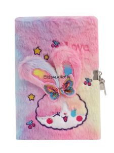 Cute Plush Lockable Cartoon Diary Notebook A5 Size Student Gifts Friends Present Rainbow Cover Softbound Journal