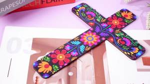 Floral Cross Wall Decor Hand Painted Decorative Inspirational Wooden Cross Spanish Style Wall Cross Mexican Art Wall Decor Mexican Crucifix for Home Room Church Decoration (Retro Style)