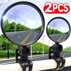 2PCS 360° Rotation Adjustable Bicycle Rear View Mirror HD Motorcycle Scooter Handlebar Rearview Mirror Cycling Bike Auxiliary Wide Angle Convex Mirror Accessories