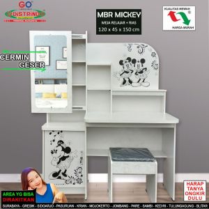 Distrindo - Meja Belajar RIAS Cermin SLIDING Geser Rak serbaguna Lemari + KURSI PUTIH BTS