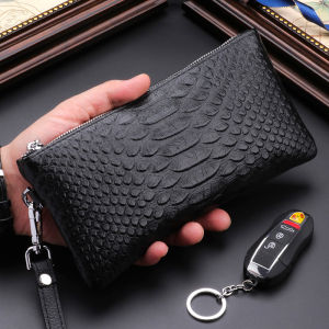 Genuine Leather Long Wallet for Men Handheld Zipper Bag Small Size Large Capacity Cowhide Mobile Phone Bag Casual Style