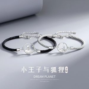 Little Prince and Fox Sterling Silver Couple Bracelet Pair Original Design Men and Women Long-Distance Students Carrying Strap Adjustable