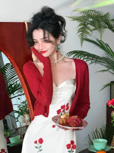 ผู้หญิง ฤดูใบไม้ผลิ ฤดูร้อน New Knitted Ice ผ้าไหม แจ๊กเก็ตสั้น คาร์ดิเกน คอวี แขนยาวปุ่มเดียว สลิมฟิต สีบริสุทธิ์