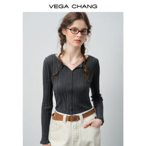 VEGA CHANG | Áo Thun Dài Tay Ôm Body Cổ V Thu Đông