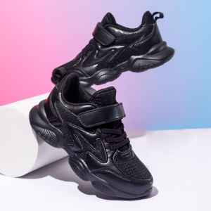 SOFEI Sepatu Sekolah Anak Ukuran Sneakers Hitam Velcro sepatu anak-anak 28-37 Full Hitam