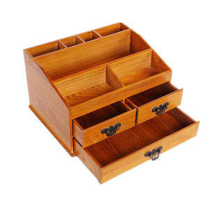 Retro Chinese Style Large Capacity Solid Wood Desktop Storage Box Bedroom with Drawer Cosmetic And Skin Care Product Organizer