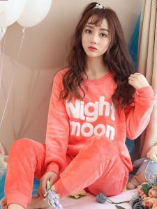 Bộ Đồ Ngủ Bằng Vải Nhung Coral Dày Dặn Cho Nữ Bộ Đồ Mặc Nhà Bằng Vải Nhung Pha Lanh Mùa Đông Bộ Đồ Ngủ Dài Tay Quần Dài