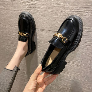 Leather One Pedal Loafers 2023 Spring New All-Match Platform Leather Shoes Casual Black Patent Leather Single-Layer Shoes for Women