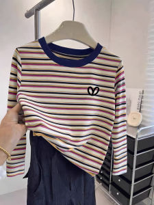 เสื้อยืดคอกลมแขนยาวผู้หญิงผ้าฝ้ายแท้ฤดูใบไม้ผลิและฤดูใบไม้ร่วง ทรงหลวม ทรงสลิมฟิต แฟชั่นลำลอง ลำลอง ลำลอง