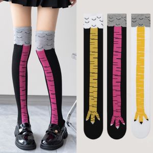 Funny 3D Chicken Socks Print Cartoon Cosplay High Flexibility Thigh High Sock Cotton Fashion Thin Toe Feet