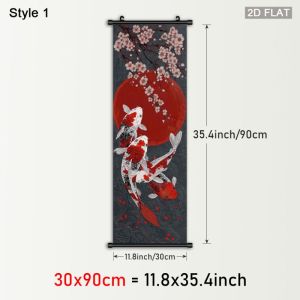 VIKAMA Koi Carp Crimson Sun Wall Tapestry Sakura Blossom Japanese Ink Scroll Art Home Decor Retro Style Soft Durable Cozy Gift