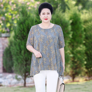 40-Year-Old Womens Top Summer Clothes New Small Shirt Large Size Fashionable Floral Chiffon T-shirt for Middle-Aged and Elderly Fat Mothers