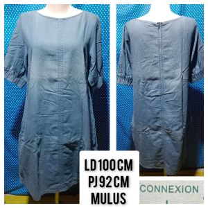 DRESS LENGAN PENDEK DENIM BIRU(CONNEXION) 180