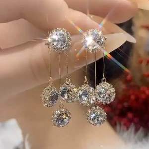 (Bebas beli 2 dapat bonus) A146 COD Anting zircon pesta juntai drop elegan mewat titanium wanita Korea