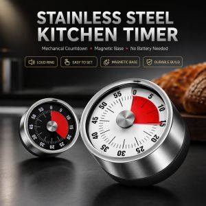 Magnetic Kitchen Timer Stainless Steel Mechanical Visual Timer Battery Free Egg Timer For Cooking Baking Time Management