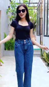 Celana Jeans Boyfriends Wanita Highwaist 2 Kancing