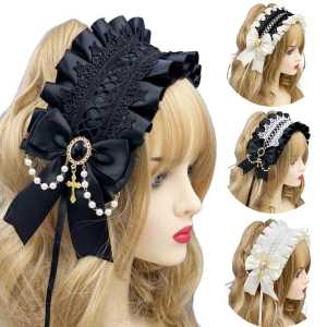 Phụ Kiện Tóc Lolita Gothic Black Butterfly Knot Cross Bridal Cosplay Halloween Tea Party Phụ Kiện Tóc Phong Cách Gothic Lolita