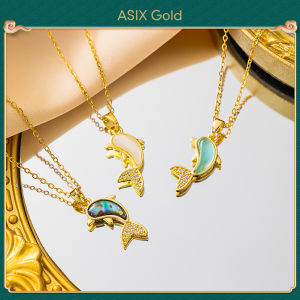 ASIX GOLD 916 Gold Dolphin Pendant Necklace 18K gold Korea fashion ladies delicate pendant clavicle chain Wont blacken Wont peel Wedding holiday gifts