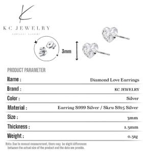 KC Jewelry S999 Silver -Diamond Love Stud Earrings
