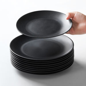 Black Melamine Dinnerware Plastic Plate Commercial Restaurant Barbecue Restaurant Special round Dish Plate Chinese Style