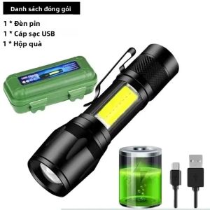 COB + XPE Mini LED Đèn Pin Cắm Trại USB Đèn Pin Cầm Tay Có Thể Sạc Lại Với Đèn Có Thể Phóng To Đèn Lồng Chiến Thuật Đèn Kẹp Ngoài Trời