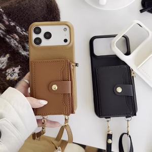 szhaiyu | Wallet Strap Phone Case for IPhone Air 17 16 15 Pro Max 11 12 13 14 Plus Card Slots Crossbody Lanyard PU Leather Silicone Cover