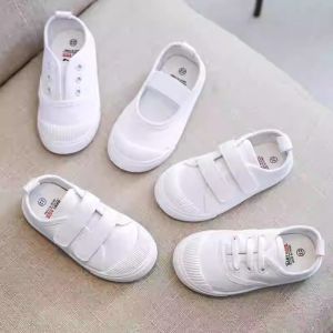 MONLEYTA | Childrens Low-Top Canvas Shoes Indoor White Sneakers Flat Bottom Lace-Up Toddler Kindergarten Boys Girls Student Flat Footwear