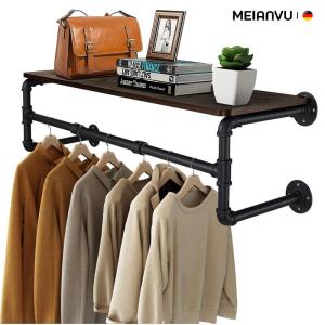 Clothes Rack 100CM Industrial Pipe Wall Mounted Garment Rack Space-Saving Display Hanging Clothes Rack Heavy Duty Detachable Multi-Purpose Hanging Rod for Closet Storage