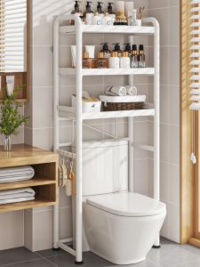 Bathroom Toilet Storage Rack Free Standing Washer Back Gap Shelf Home Use Carbon Steel Painted Nordic Style Three Layers Floor Mounted