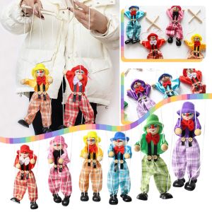Funny Vintage Colorful Pull String Puppet Clown Wooden Marionette Handcraft Toys Joint Activity Doll Kids Children Gifts